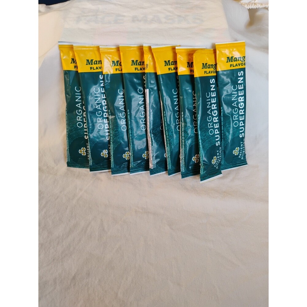 Supergreen Organic 9 Stick Packs By Ancient Nutrition Mango Flavor  Ex 2/2027